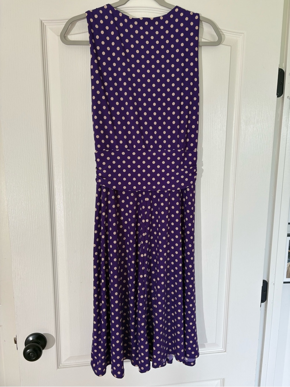 CHAPS Women’s Large Purple Polka Dot Surplice Draped Midi Dress - Picture 2 of 6